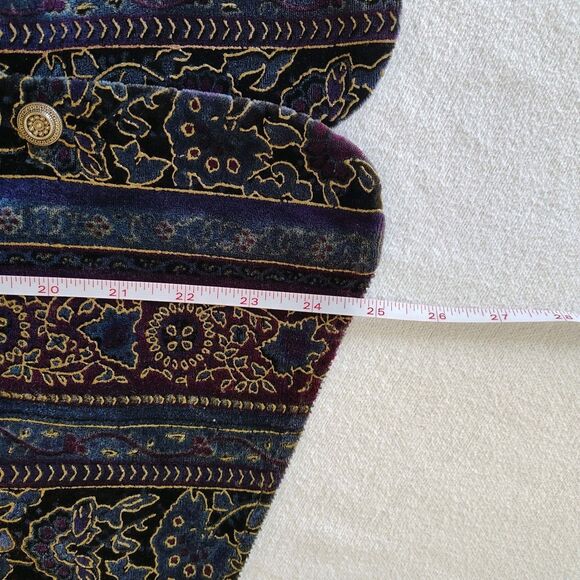 Vtg Women's 80s 90s Boho Patchwork Velvet Floral Vest Gold Accents Baroque Large - Picture 8 of 9
